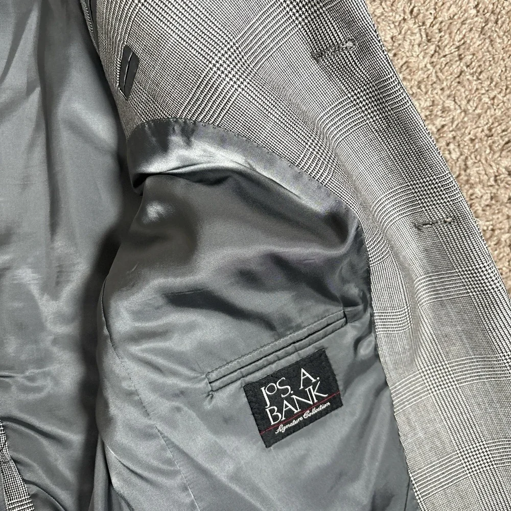Jos A Bank 43R 36x28 Gray Glen Plaid 2pc Pant Suit Flannel Wool Pleated